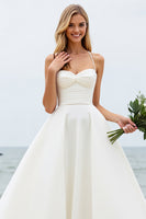 Load image into Gallery viewer, Simple Ivory Watteau Train Spaghetti Straps Ball Gown Wedding Dress
