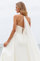 Load image into Gallery viewer, Simple Ivory Watteau Train Spaghetti Straps Ball Gown Wedding Dress