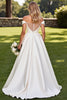 Load image into Gallery viewer, Ivory Satin Sweep Train Off the Shoulder Wedding Dress with Beading