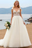 Load image into Gallery viewer, Ivory Organza Sweep Train V Neck Ball Gown Wedding Dress with Bow