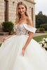 Load image into Gallery viewer, Ivory Organza Floor Length Off the Shoulder Ball Gown Wedding Dress with Lace