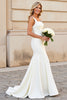 Load image into Gallery viewer, Simple Ivory Satin Square Neck Sweep Train Mermaid Wedding Dress