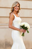 Load image into Gallery viewer, Simple Ivory Satin Square Neck Sweep Train Mermaid Wedding Dress