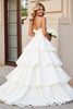 Load image into Gallery viewer, Ivory Satin Spaghetti Straps Sweep Train Ball Gown Wedding Dress with Ruffles