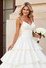 Load image into Gallery viewer, Ivory Satin Spaghetti Straps Sweep Train Ball Gown Wedding Dress with Ruffles