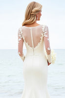 Load image into Gallery viewer, Ivory Satin Illusion Boat Neck Sweep Train Mermaid Wedding Dress with Lace