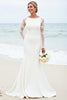 Load image into Gallery viewer, Ivory Satin Boat Neck Sweep Train Mermaid Wedding Dress with Lace