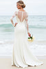 Load image into Gallery viewer, Ivory Satin Boat Neck Sweep Train Mermaid Wedding Dress with Lace