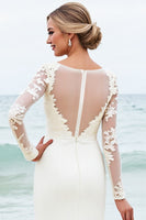 Load image into Gallery viewer, Ivory Satin Boat Neck Sweep Train Mermaid Wedding Dress with Lace