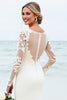 Load image into Gallery viewer, Ivory Satin Boat Neck Sweep Train Mermaid Wedding Dress with Lace