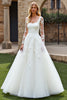 Load image into Gallery viewer, Ivory Organza Square Neck Sweep Train Ball Gown Wedding Dress with Lace