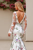 Load image into Gallery viewer, Ivory Flower Satin Square Neck Sweep Train Mermaid Wedding Dress with Lace