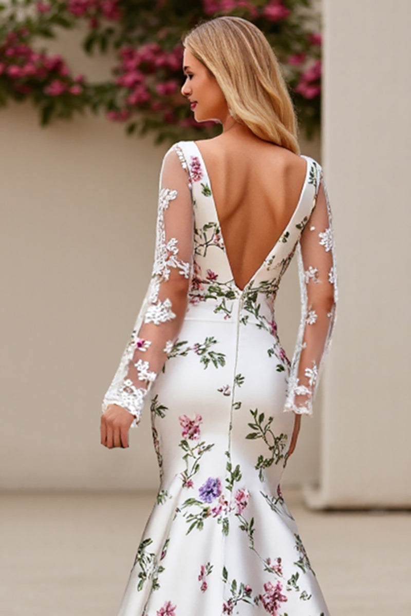 Load image into Gallery viewer, Ivory Flower Satin Square Neck Sweep Train Mermaid Wedding Dress with Lace