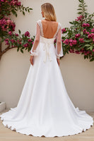 Load image into Gallery viewer, Ivory Satin Scoop Neck Sweep Train Mermaid Wedding Dress with Lace