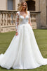 Load image into Gallery viewer, Ivory Organza Illusion Boat Neck Sweep Train Wedding Dress with Lace