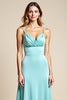 Load image into Gallery viewer, Light Blue Sheath Satin V-Neck Long Bridesmaid Dress