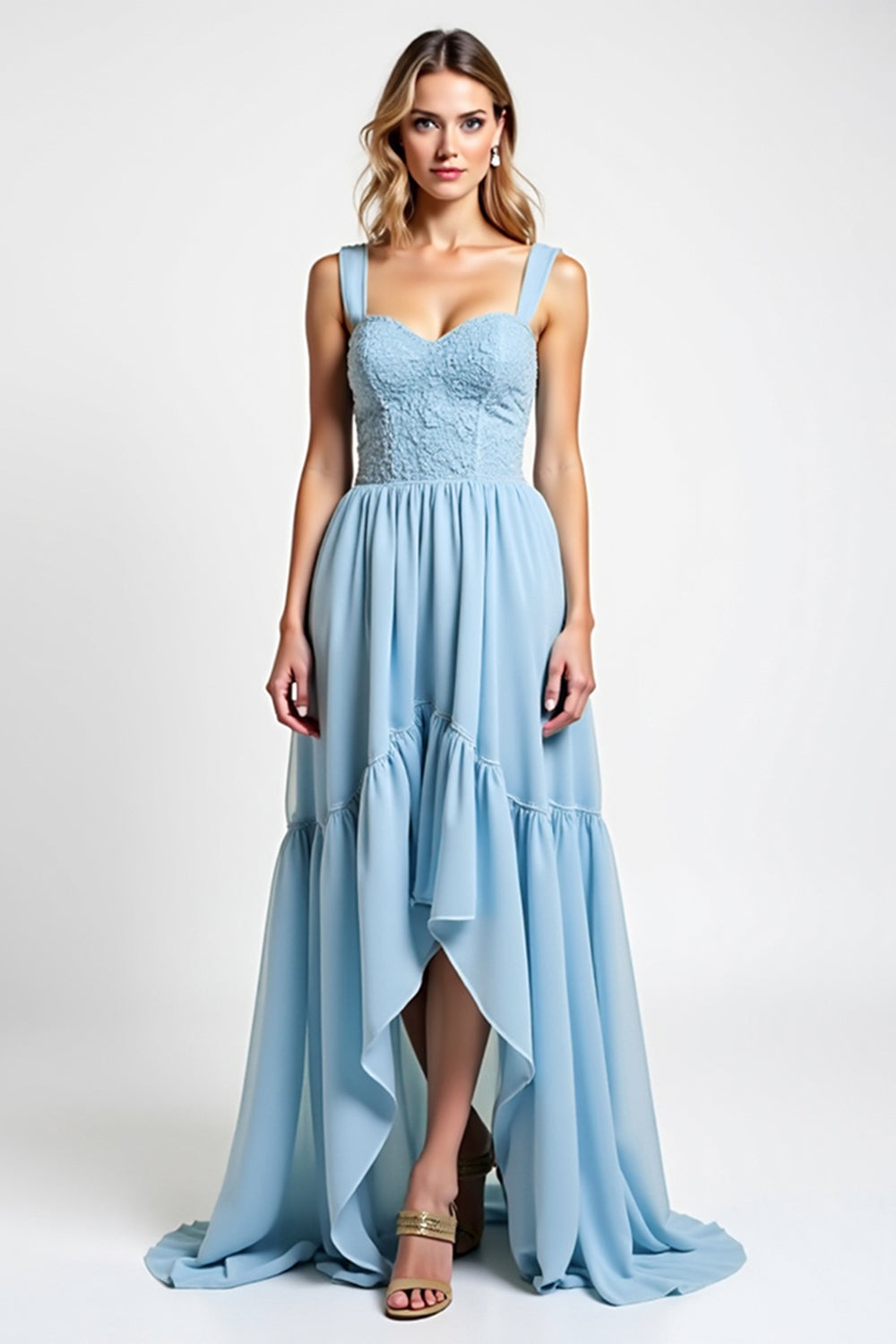 Sky Blue High-Low Sweetheart Bridesmaid Dress