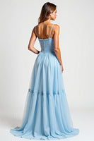 Load image into Gallery viewer, Sky Blue Chiffon A Line Long Bridesmaid Dress