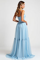 Load image into Gallery viewer, Sky Blue Chiffon A Line Long Bridesmaid Dress