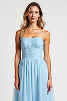 Load image into Gallery viewer, Sky Blue Chiffon A Line Long Bridesmaid Dress