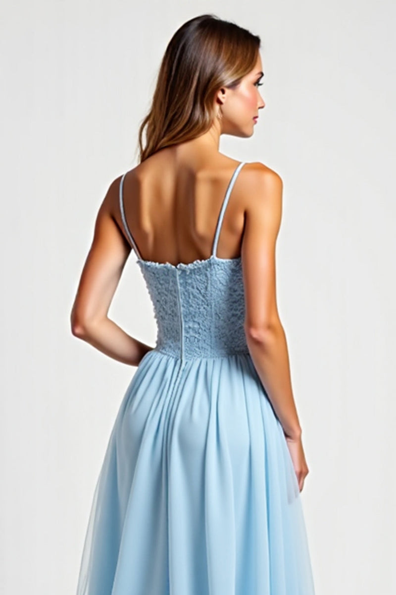 Load image into Gallery viewer, Sky Blue Chiffon A Line Long Bridesmaid Dress