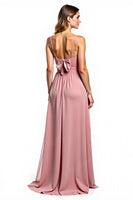 Load image into Gallery viewer, Dusty Rose A Line Chiffon V-Neck Long Bridesmaid Dress