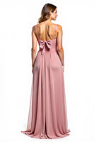 Load image into Gallery viewer, Dusty Rose A Line Chiffon V-Neck Long Bridesmaid Dress