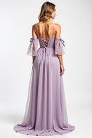 Load image into Gallery viewer, Purple A Line Chiffon Long V-Neck Bridesmaid Dress