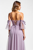 Load image into Gallery viewer, Purple A Line Chiffon Long V-Neck Bridesmaid Dress