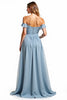 Load image into Gallery viewer, Chiffon Dusty Blue A Line Off the Shoulder Long Bridesmaid Dress