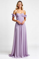 Load image into Gallery viewer, Purple Chiffon Spaghetti Straps Long Bridesmaid Dress