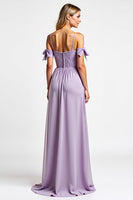 Load image into Gallery viewer, Purple Chiffon Spaghetti Straps Long Bridesmaid Dress