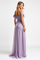 Load image into Gallery viewer, Purple Chiffon Spaghetti Straps Long Bridesmaid Dress