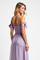 Load image into Gallery viewer, Purple Chiffon Spaghetti Straps Long Bridesmaid Dress