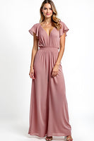 Load image into Gallery viewer, Dusty Rose Chiffon Backless Long Bridesmaid Jumpsuit