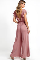 Load image into Gallery viewer, Dusty Rose Chiffon Backless Long Bridesmaid Jumpsuit
