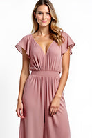 Load image into Gallery viewer, Dusty Rose Chiffon Backless Long Bridesmaid Jumpsuit