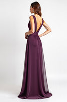 Load image into Gallery viewer, Purple Chiffon A Line V-Neck Long Bridesmaid Dress with Slit