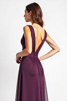 Load image into Gallery viewer, Purple Chiffon A Line V-Neck Long Bridesmaid Dress with Slit