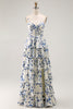 Load image into Gallery viewer, Sweetheart Blue Flower Chiffon Tiered Long Prom Dress with Slit