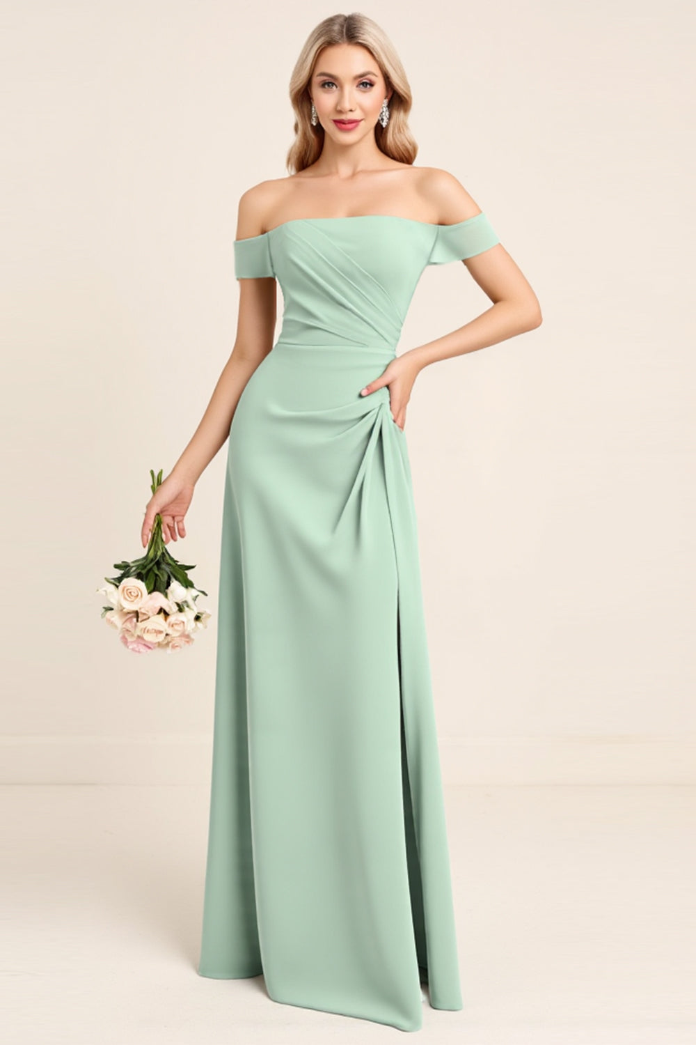 Queendancer Women Mint Sheath Chiffon Strapless Bridesmaid Dress Off the Shoulder Long Wedding Guest Dress – queendancer