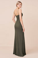 Load image into Gallery viewer, Olive Sheath Chiffon Corset Long Bridesmaid Dress with Slit