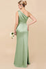 Load image into Gallery viewer, Royal Blue Satin Ruched One Shoulder Sheath Long Bridesmaid Dress