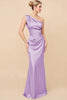 Load image into Gallery viewer, Royal Blue Satin Ruched One Shoulder Sheath Long Bridesmaid Dress