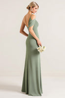Load image into Gallery viewer, Olive Sheath Chiffon One Shoulder Long Bridesmaid Dress