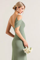 Load image into Gallery viewer, Olive Sheath Chiffon One Shoulder Long Bridesmaid Dress