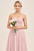 Load image into Gallery viewer, Candy Pink A Line Tulle Strapless Long Bridesmaid Dress
