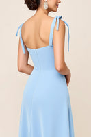 Load image into Gallery viewer, Sky Blue Sheath Satin Long Bridesmaid Dress with Slit
