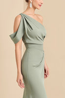 Load image into Gallery viewer, Matcha Mermaid Satin One Shoulder Long Bridesmaid Dress