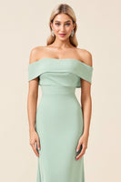 Load image into Gallery viewer, Off the Shoulder Mint Sheath Satin Long Bridesmaid Dress